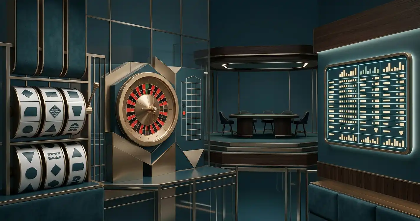 Neutral illustration af slots, roulette, live dealer og sportsbook